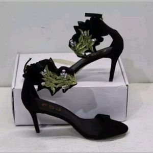 F5J Womens Black Rhinestone Heels Size US 9.5